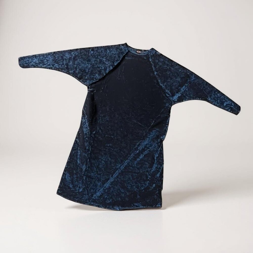 Blue Velvet Dress Ladies Small Modest Boutique Crushed Burnout Whimsigoth Y2K